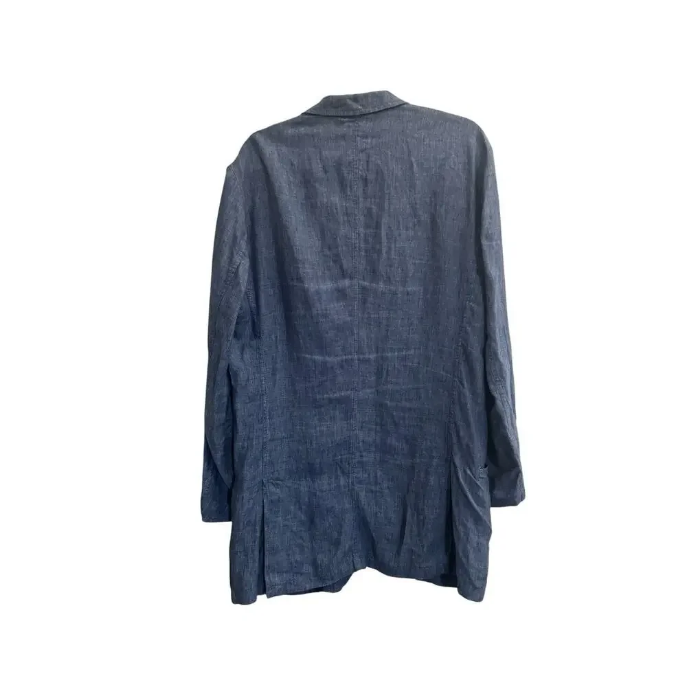 Canali Blazer Mens 40 L (50 EU) Blue Linen Sportswear Unlined Sport Coat Jacket